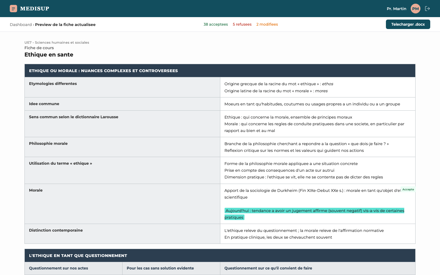 Prévisualisation avant export DOCX