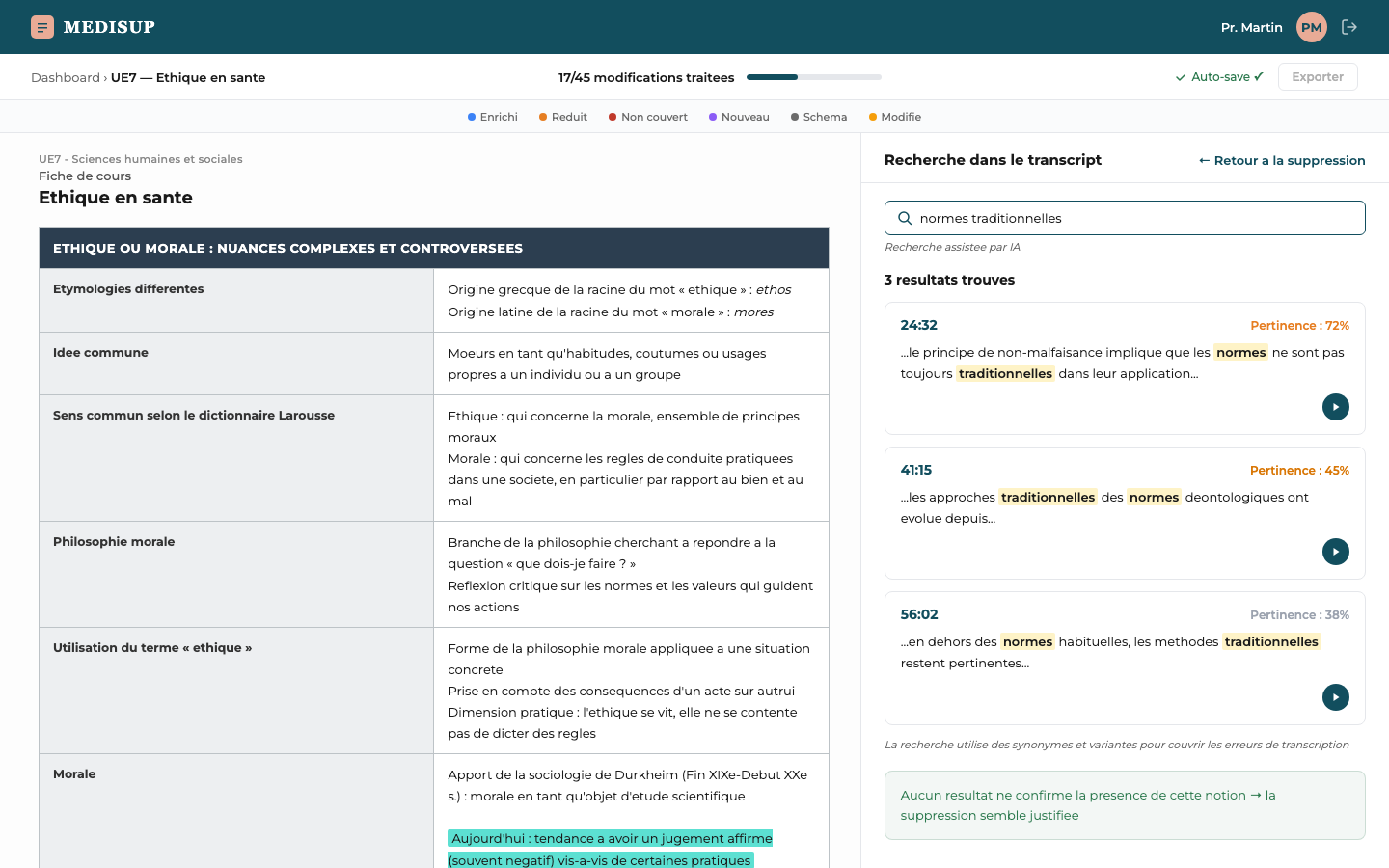 Recherche dans le transcript Medisup