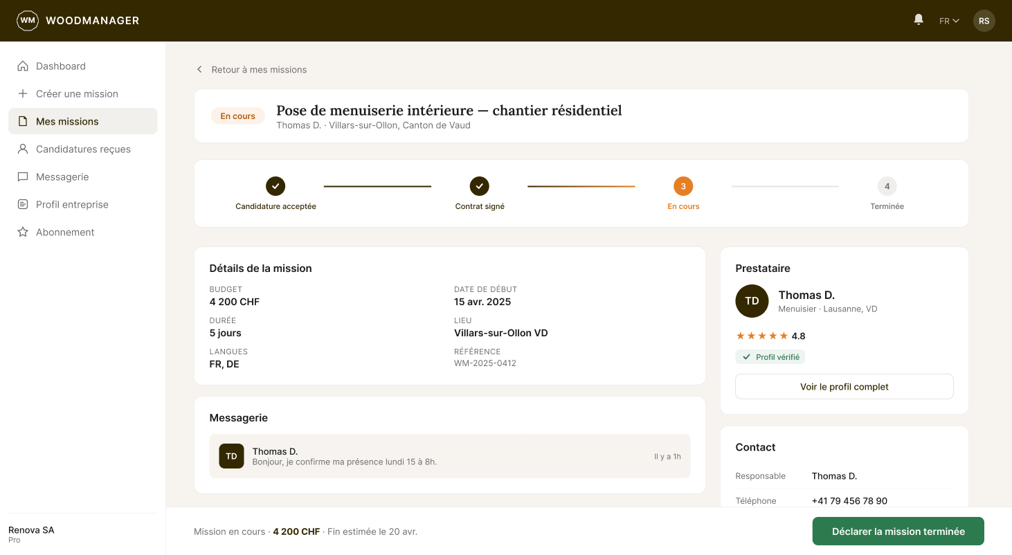 Suivi d’une mission Wood‑Manager