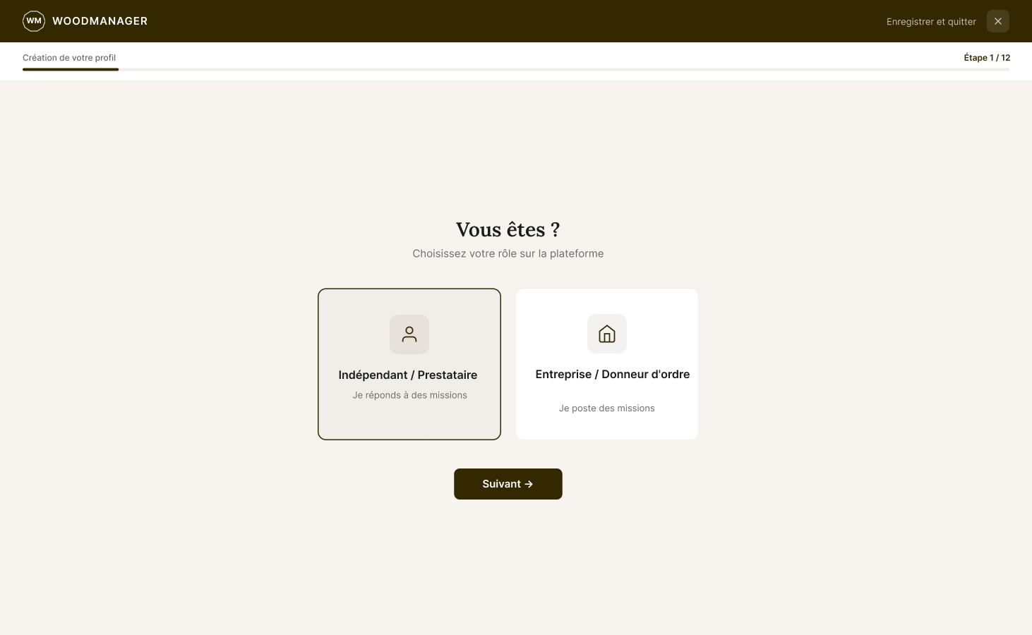 Onboarding entreprise Wood‑Manager